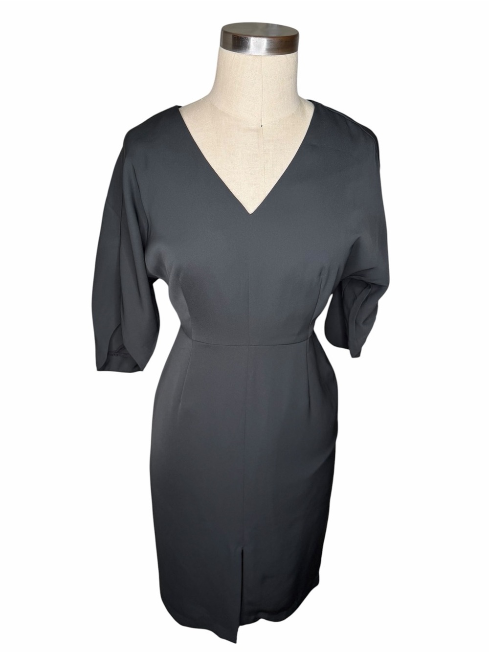 BANANA REPUBLIC Factory Black V-Neck Midi Sheath Dress Women's Size 2 LBD Career